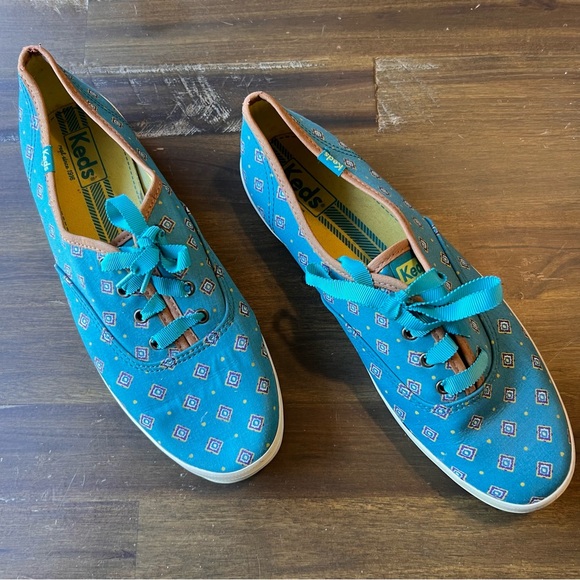 Keds Shoes Keds Teal Blue Printed Lace Up Sneakers Western Ribbon